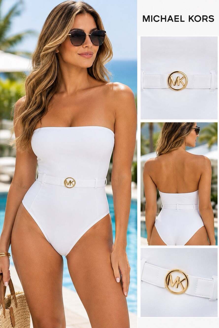 NEW Michael Kors White Swim One-Piece Swimsuit Women's 8 Detachable Straps